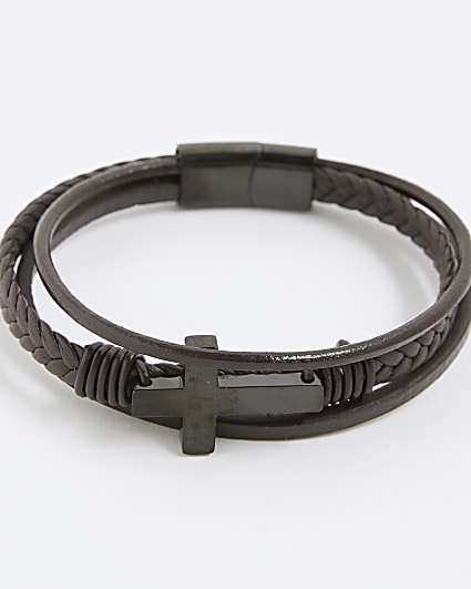 Brown Leather Cross Bracelet
