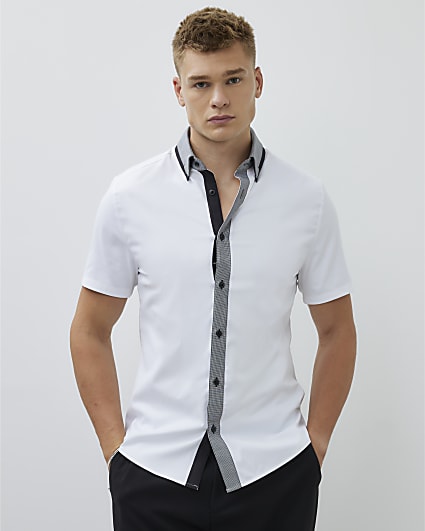 White Slim Fit Short Sleeve Shirt