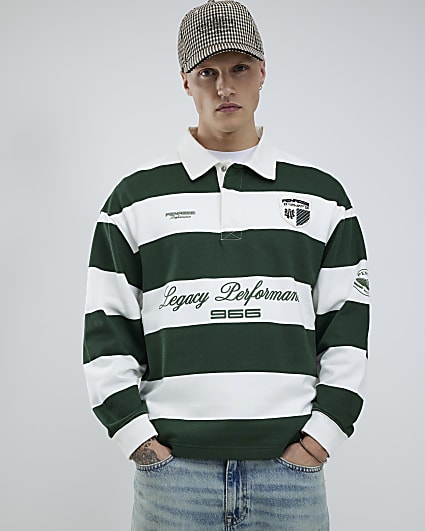 Green Regular Fit Penrose Striped Rugby Shirt