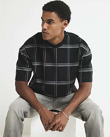 Black Oversized Fit Grid Check T-Shirt