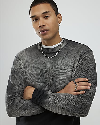 Black Relaxed Fit Garment Dye Jumper