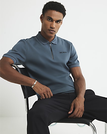 Grey Slim Fit Short Sleeve Polo Shirt