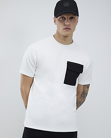 White Slim Fit Nylon Chest Pocket T-Shirt