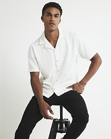 White Slim Fit Textured Revere Shirt