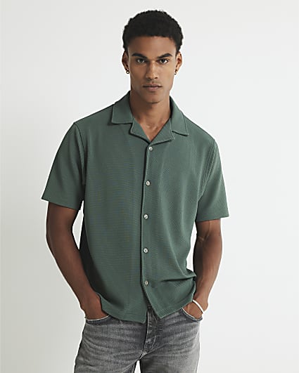 Green Slim Fit Textured Revere Shirt