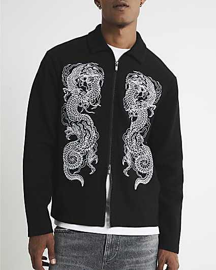 Black Regular Fit Embroidered Shacket