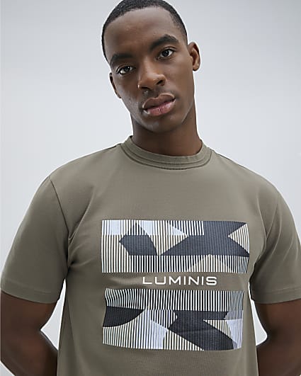 Brown Slim Fit Geometric Luminis T-Shirt