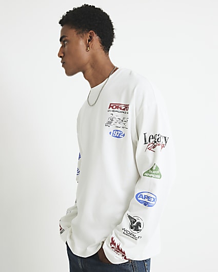 White Oversized Fit Moto Multi Logo T-Shirt