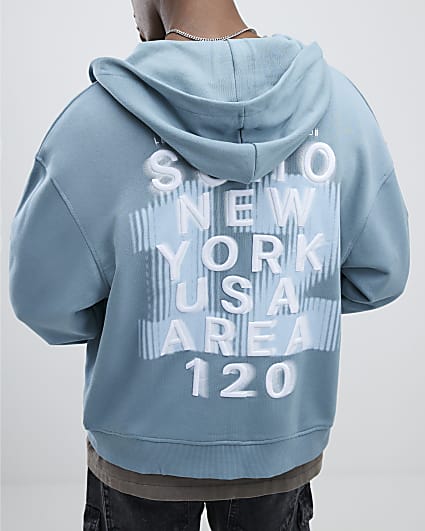 Blue Oversized Fit 12 Wordy Hoodie