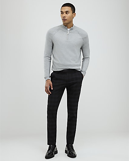 Black Skinny Fit Check Trousers