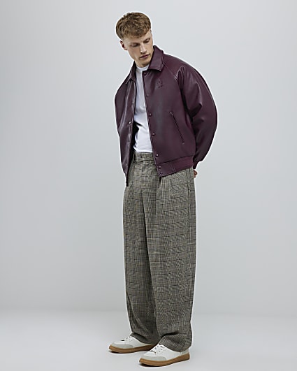 Brown Wide Leg Check Trousers