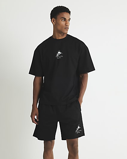Black Japanese print T-Shirt and Shorts Set
