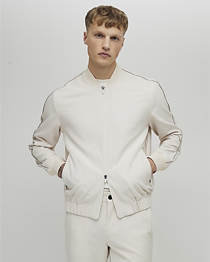 Cream Skinny Fit Bomber Jacket