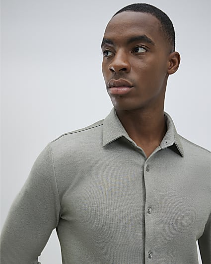Green Muscle Fit Pique Shirt