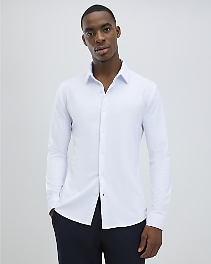White Muscle Fit Pique Shirt