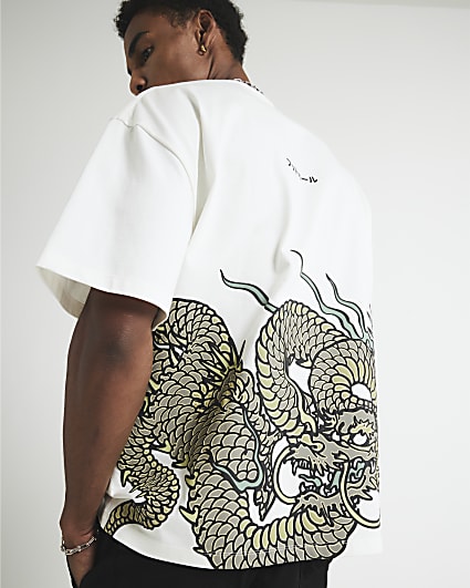 White Oversized Fit Dragon T-Shirt