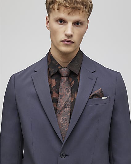 Brown Floral Handkerchief And Tie Set