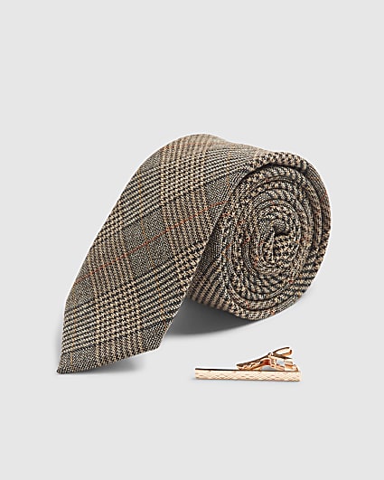 Brown Check Tie Bar