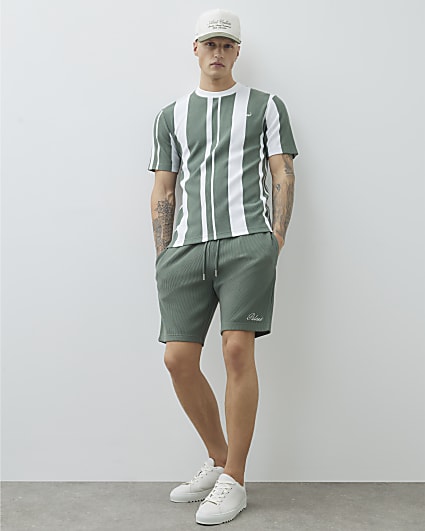 Khaki Slim Fit Palais Embroidered Shorts