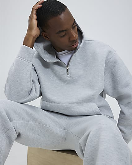 Grey Oversized Fit Quarter Zip Hoodie