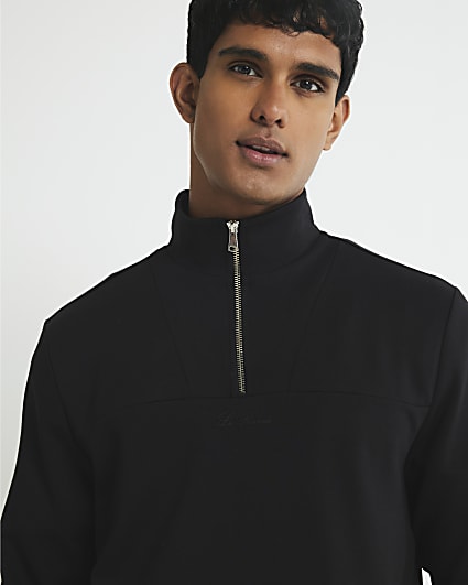 Black Slim Fit Zipped Funnel Neck Sweatshirt