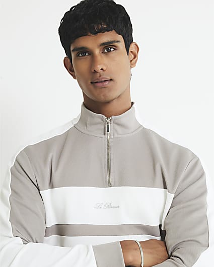 Grey Slim Fit Colour Block Funnel Sweatshirt