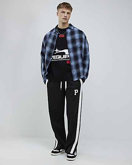 Black Wide Fit Twill Split Joggers