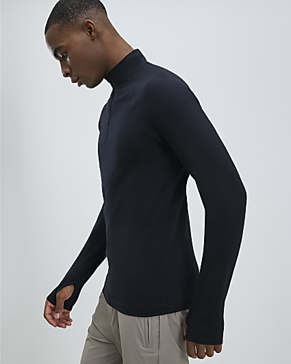 Black Quarter Zip Funnel Sweatshirt