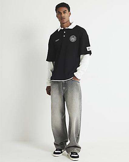 Black L'equipe Badge Double Layer Polo Shirt