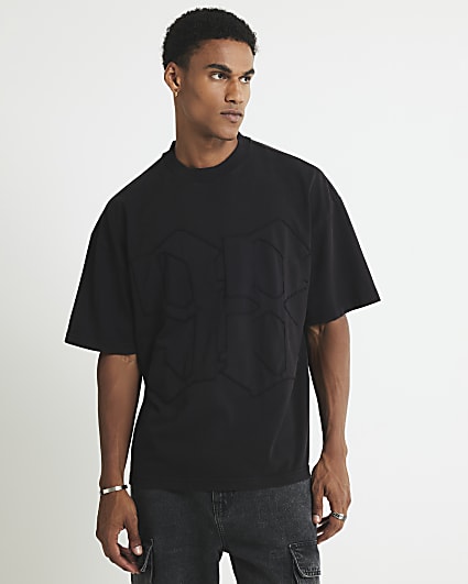Black Oversized Fit 98 Applique T-Shirt