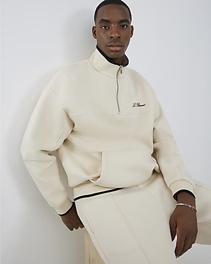 Cream Oversized Fit Embroidered Sweatshirt