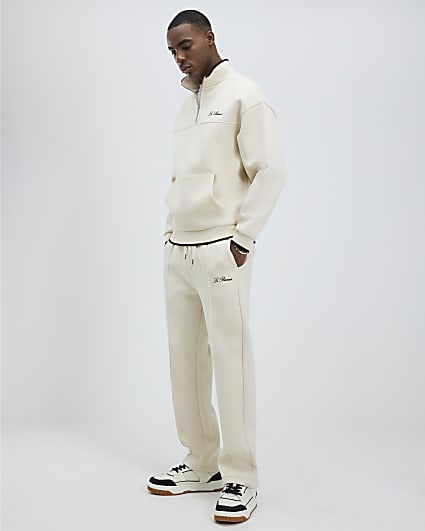 Cream Regular Fit Embroidered Joggers