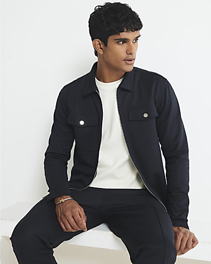 Navy Slim Fit Double Pocket Overshirt