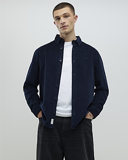 Navy Regular Fit Micro Corduroy Shirt