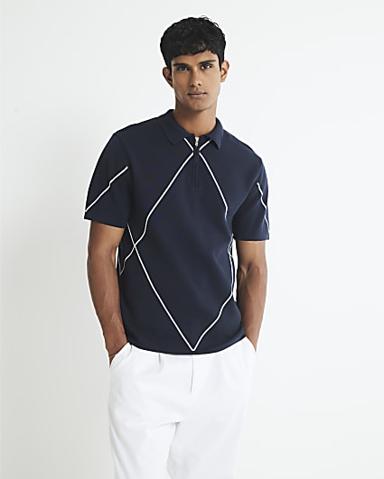 Navy Slim Fit Argyle Polo Shirt