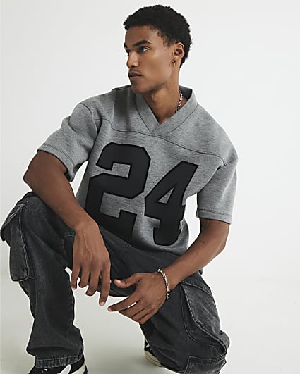 Grey Oversized Fit 24 Jersey T-Shirt