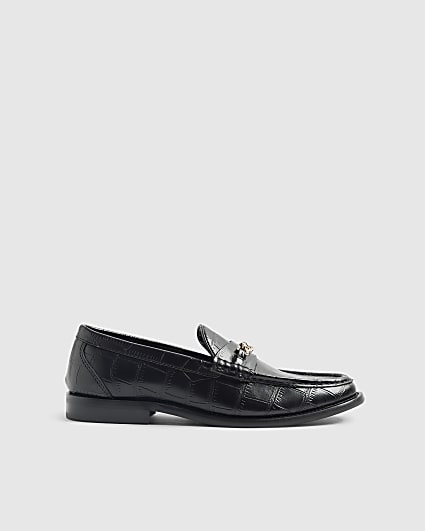Black Croc Chain Loafers