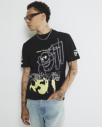 Black Regular Fit 1977 Summer Grunge T-Shirt