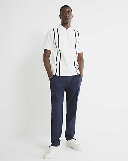 White Slim Fit Taped Polo Shirt