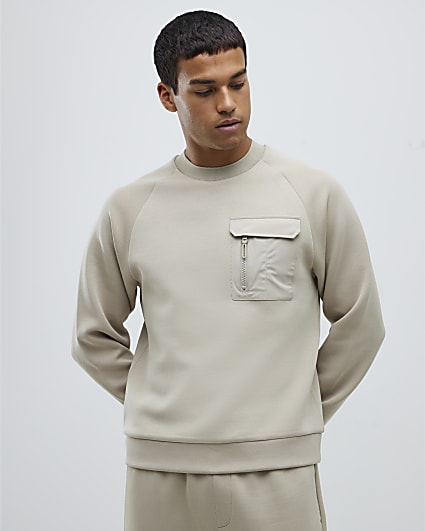 Beige Slim Fit Nylon Hybrid Joggers