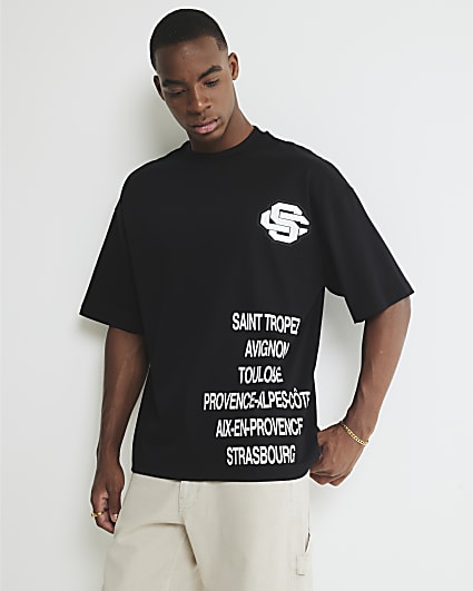 Black Oversized Fit Chest Chenille T-Shirt