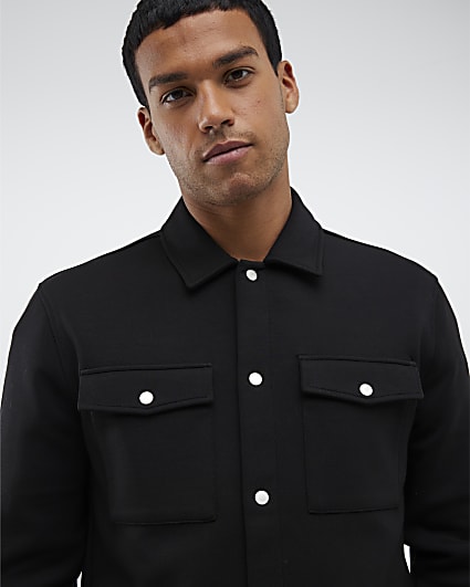 Black Slim Fit Collared Overshirt