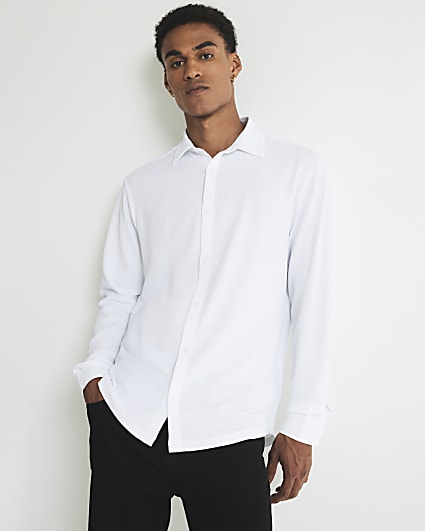 White Regular Fit Crinkle Shirt