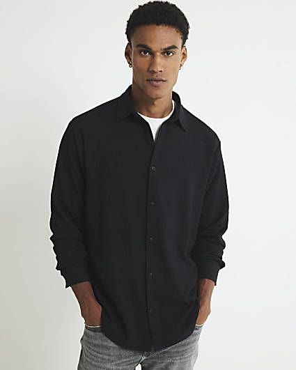 Black Regular Fit Crinkle Shirt