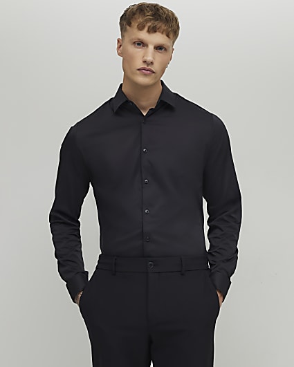 Black Muscle Fit Long Sleeve Shirt