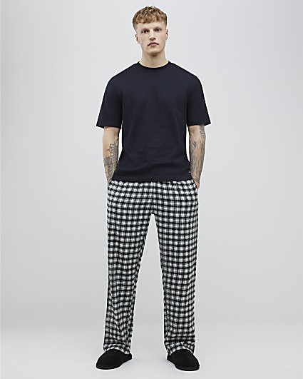 Black Woven Check Trousers Loungewear Set