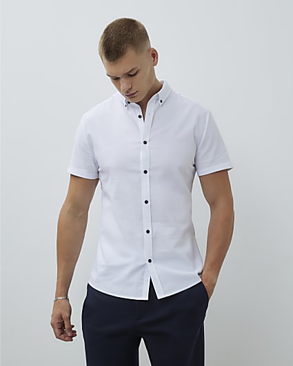 White Muscle Fit Textured Pack Of 3 Shirts