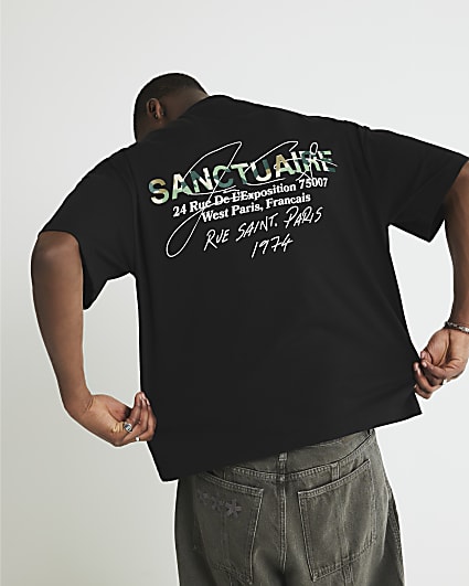 Black Oversized Sanctuaire Camouflage T-Shirt