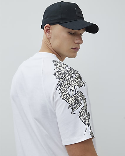 White Japanese Dragon Sleeve T-Shirt