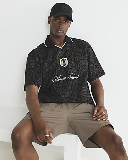 Black Ame Saint Football Polo Shirt